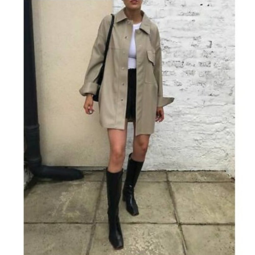 NWT Blogger Favorite ZARA Faux Leather Overshirt Shirt Jacket Lined Shacket Coat - Picture 12 of 12